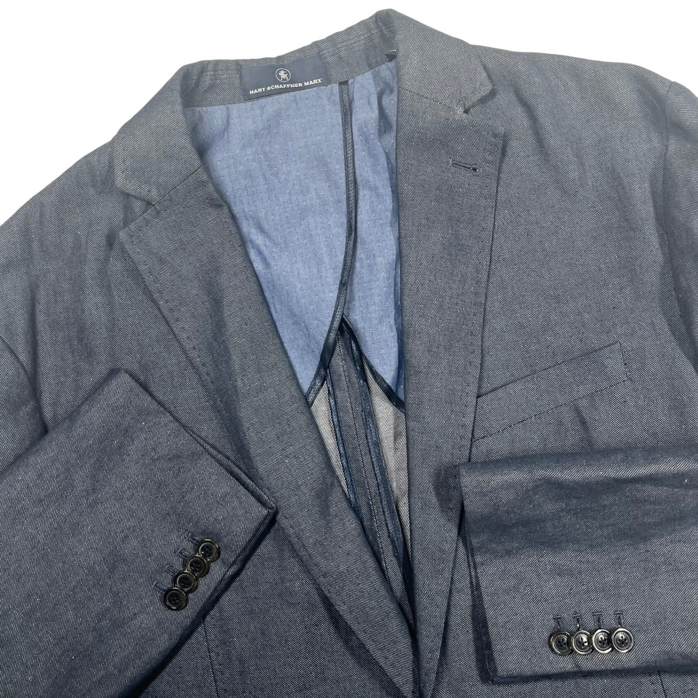 Hart Schaffner Marx Linen Cotton Blend Blazer Mens XL Blue Sport Coat Casual